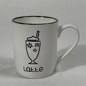 Royal Norfolk Debossed White Mug with Black “Latte” and Mug On It